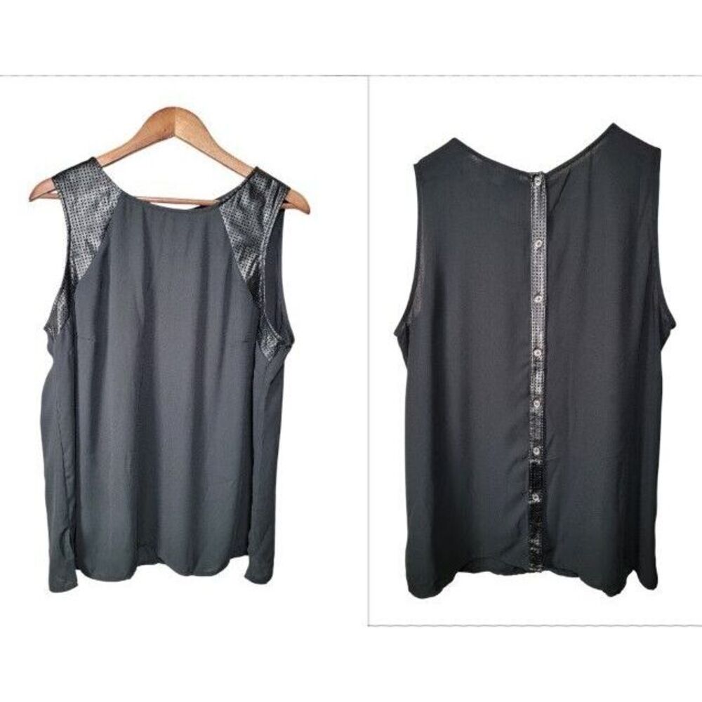 Lane Bryant Women's Plus Size 18‎ Tank Top Black Faux Leather Accent Button Back